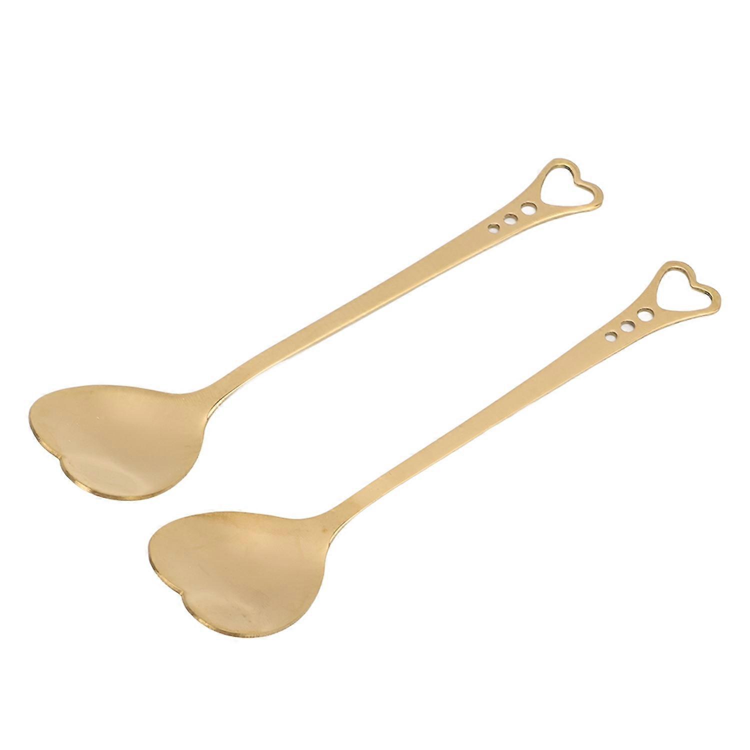 2Pcs Dessert Spoons Stainless Steel Heart Shaped Design Durable Anticorrosion Ergonomic Handle Widel