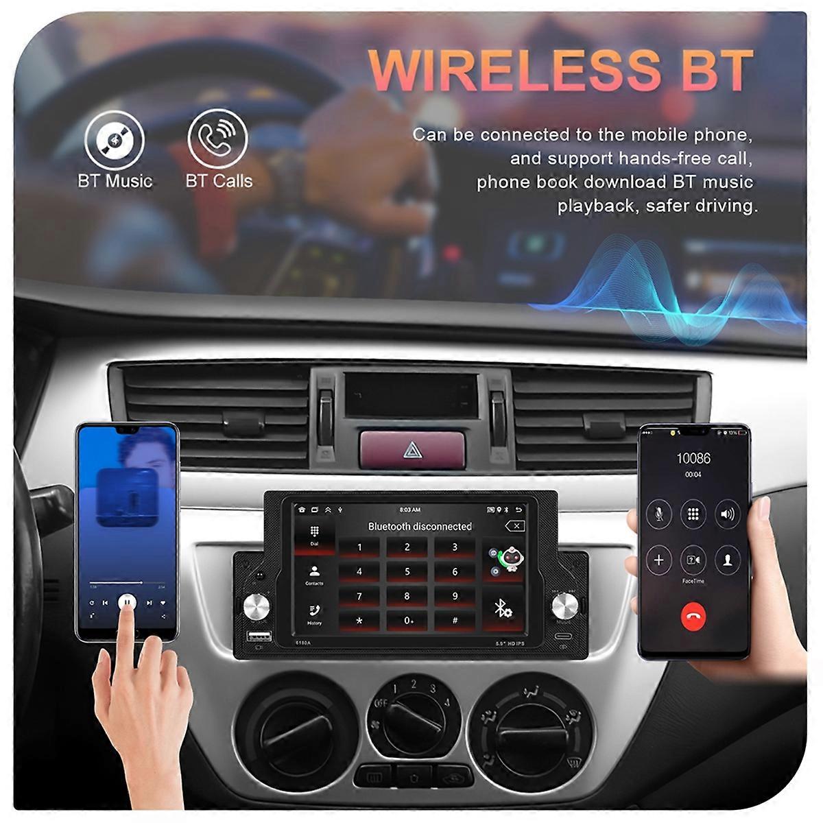 5.9 Inch 1Din MP5 Player 2+64G Wireless Carplay Android Auto Multimedia Player Mirror Link EQ FM US