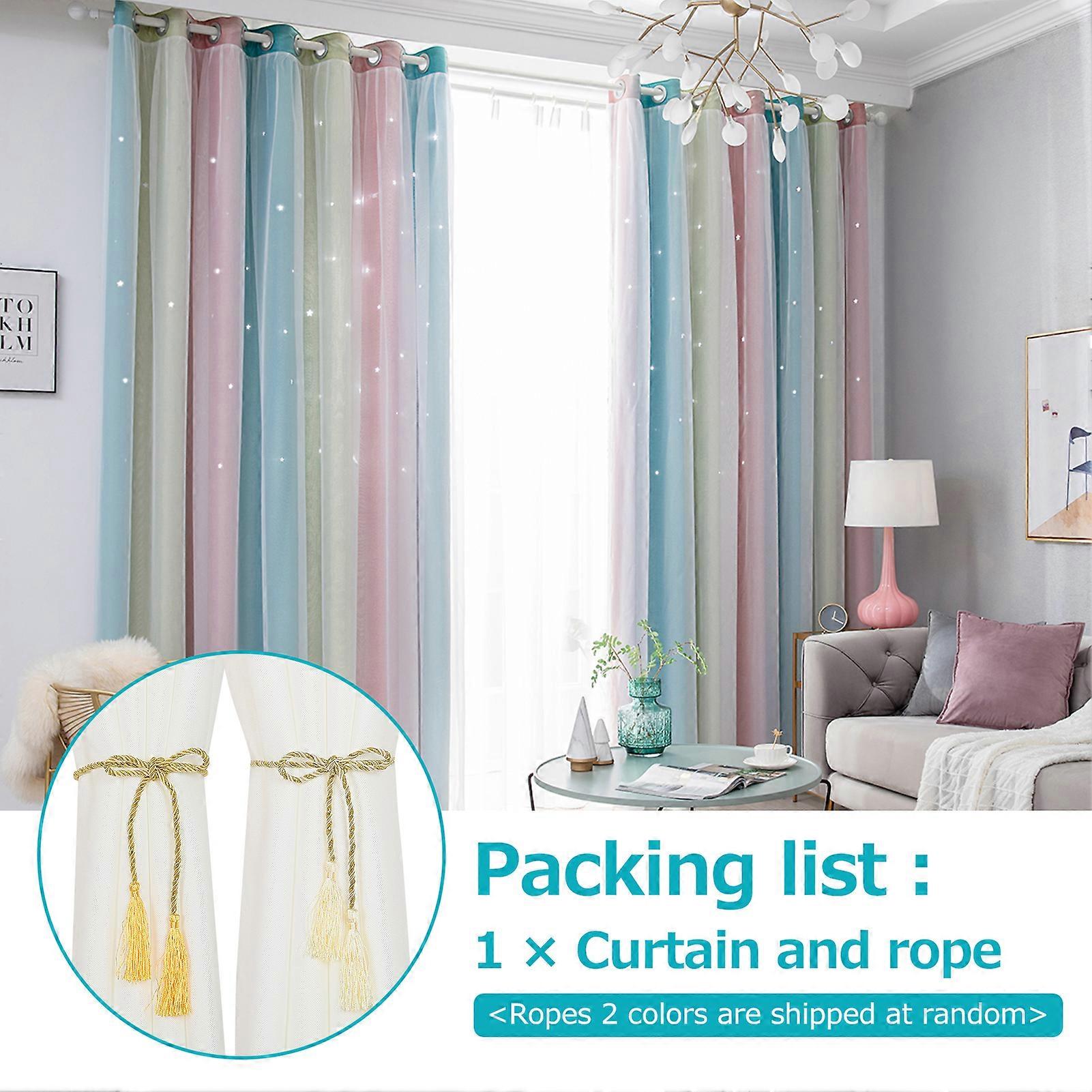 1pc Rideau Simple Gradient Hollow-out Star Pattern Double Layer Blackout Chambre Salon Isolation Rideau