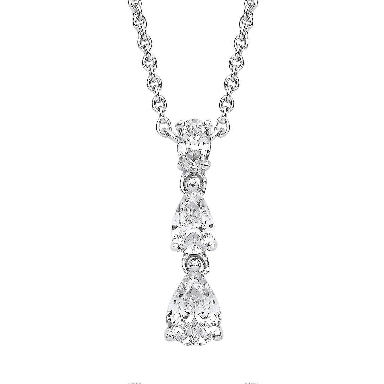 Jewelco London 女士纯银梨形 CZ 三部曲雨滴簇领夹项链 15 + 1.5 英寸