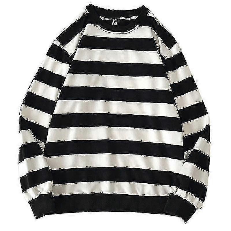 مخطط طباعة سترة المرأة أزياء O-الرقبة فضفاضة عارضة متماسكة سترة بولوفر