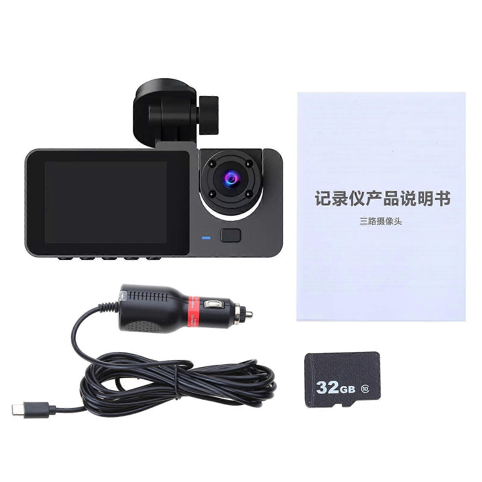 DashCam a 3 canali per telecamera per auto Videoregistratore 1080P Telecamera posteriore per veicolo Auto DVR Accessori per auto