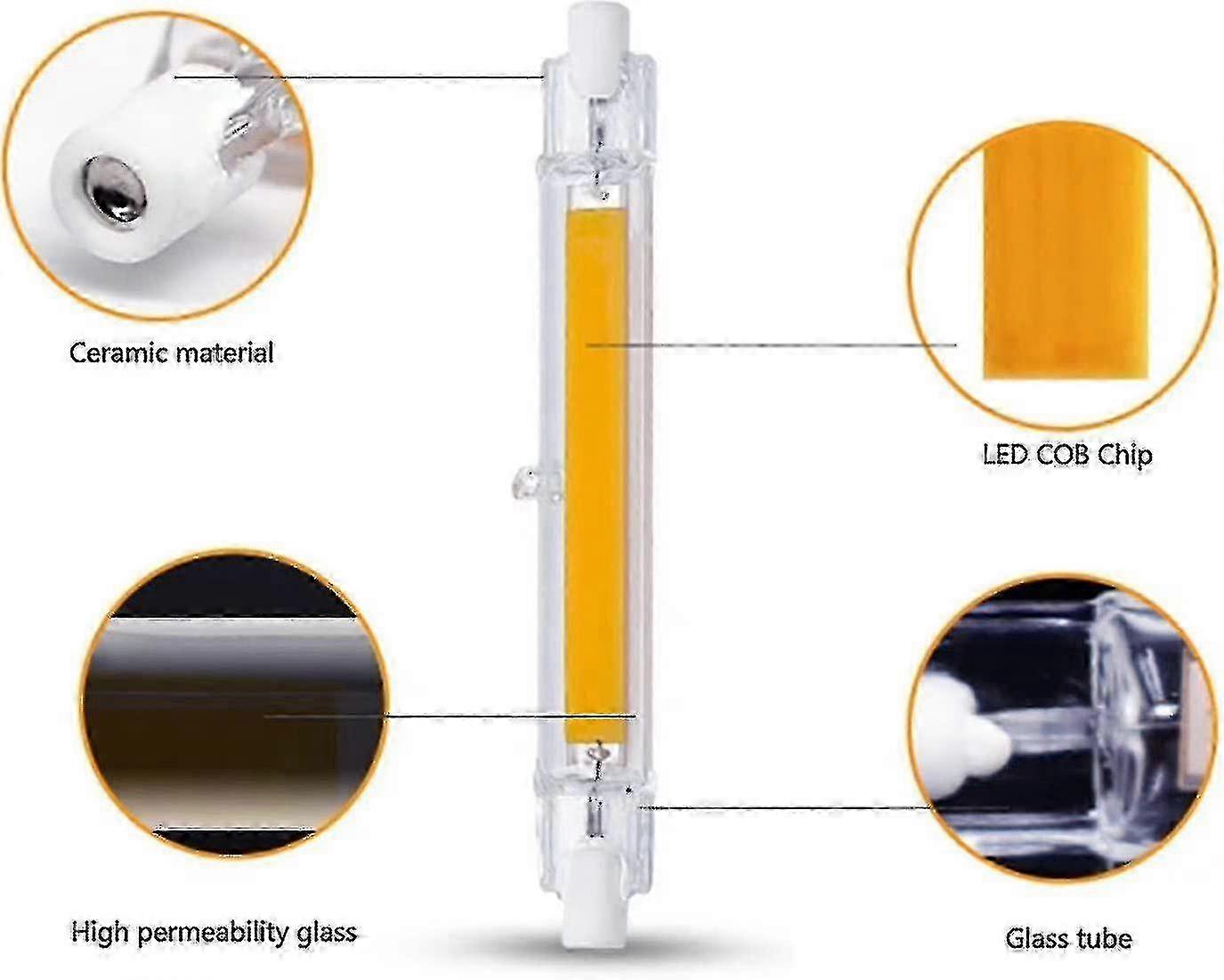 R7s 10W Dimmable LED Bulb 3000lm 3000K, Linear J118 300W Replace 118mm 4-Pack