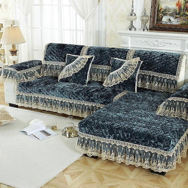 Lace Decor Couch Cover Plush Velvet Pillow Case Sofa Covers For Living Room L Shaped European Solid Color Couches Cushion Towel