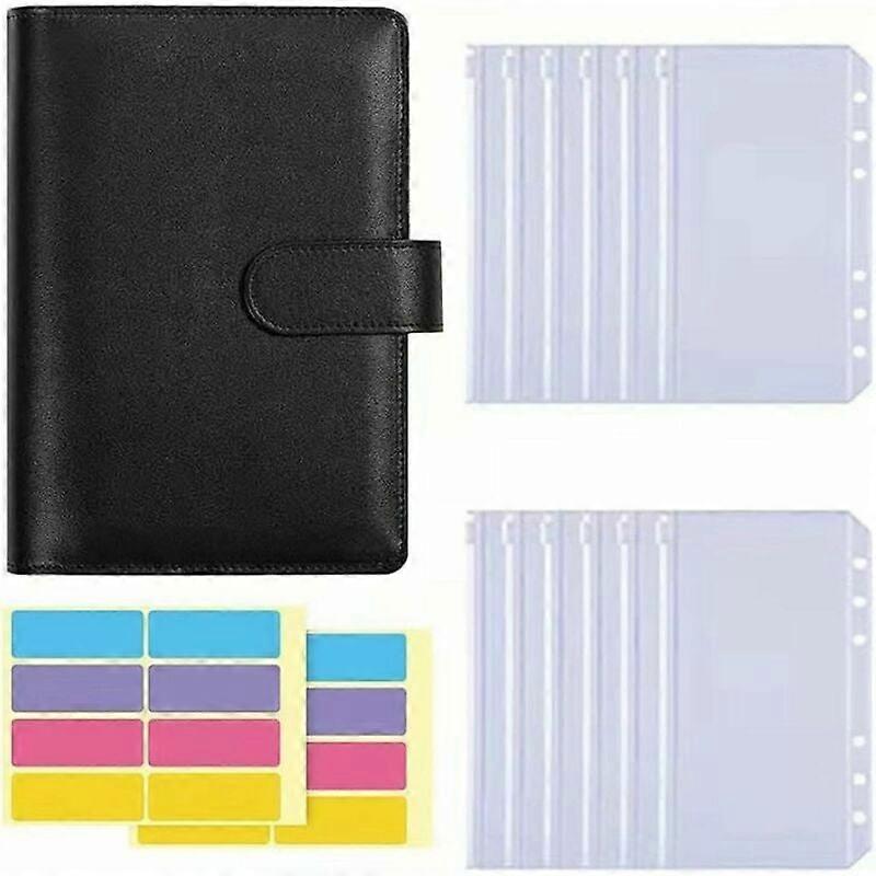 A6 Budget Binder, Fillable 6 Ring Notebook with Clear Cash Envelope, A6 Budget Binder for Card Document, Money Budgeting (Black)
