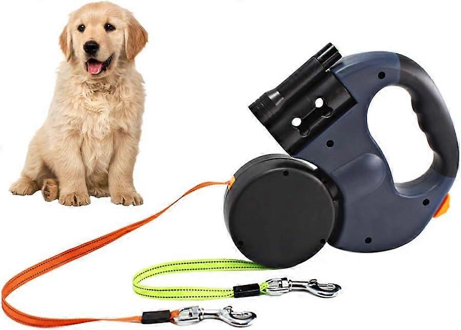 Non-Tangling Dual Retractable Dog Leash, Built-In Led Light Offers Nighttime Visibility, Ergonomic Handle Ensures A Comfortable Grip, Perfect For