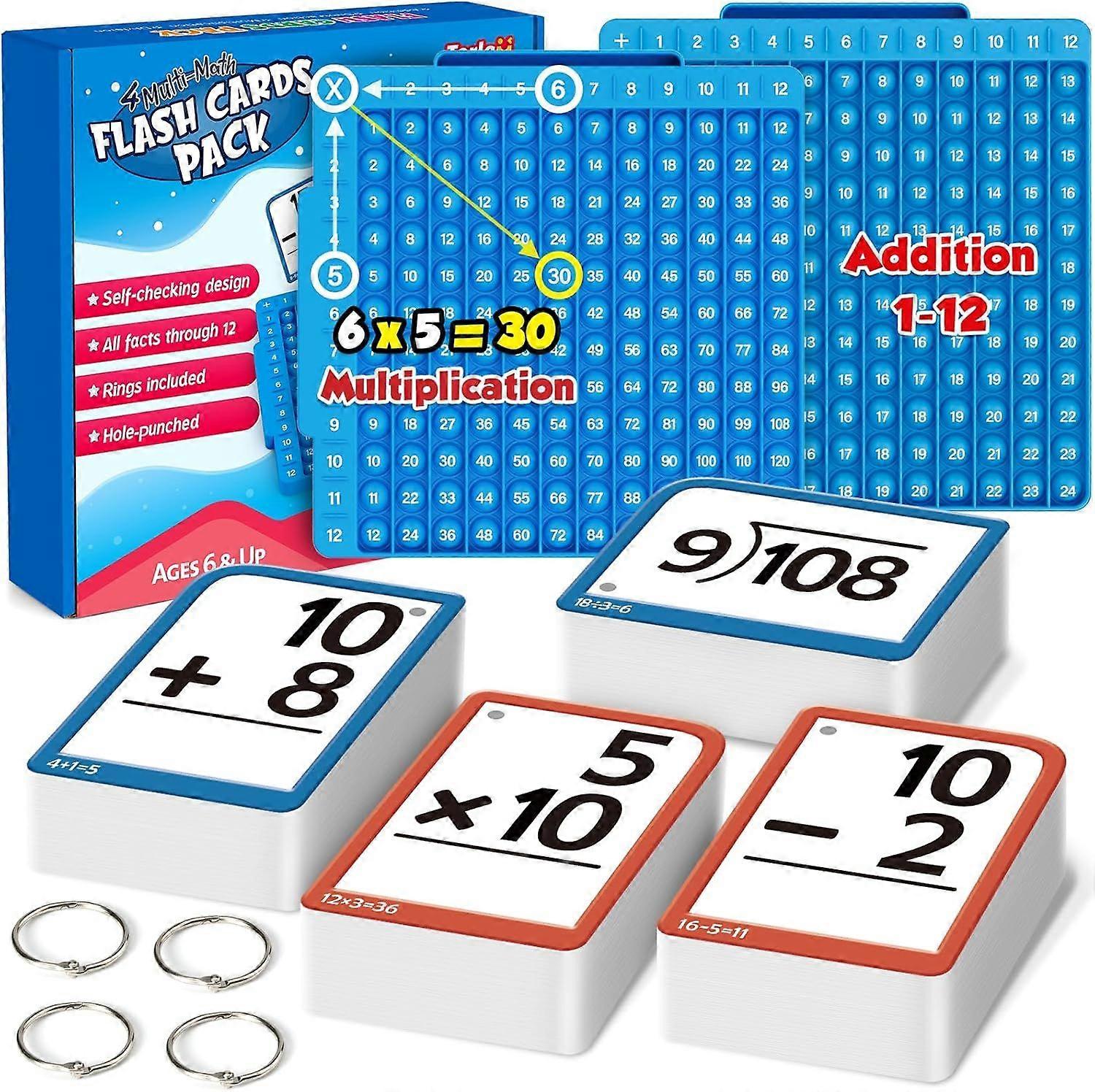 Math Flash Cards + Math Board, Multiplication Flash Card Times Table Chart, Math Manipulatives Division, Addition, Subtraction Math Game Toys for Kids