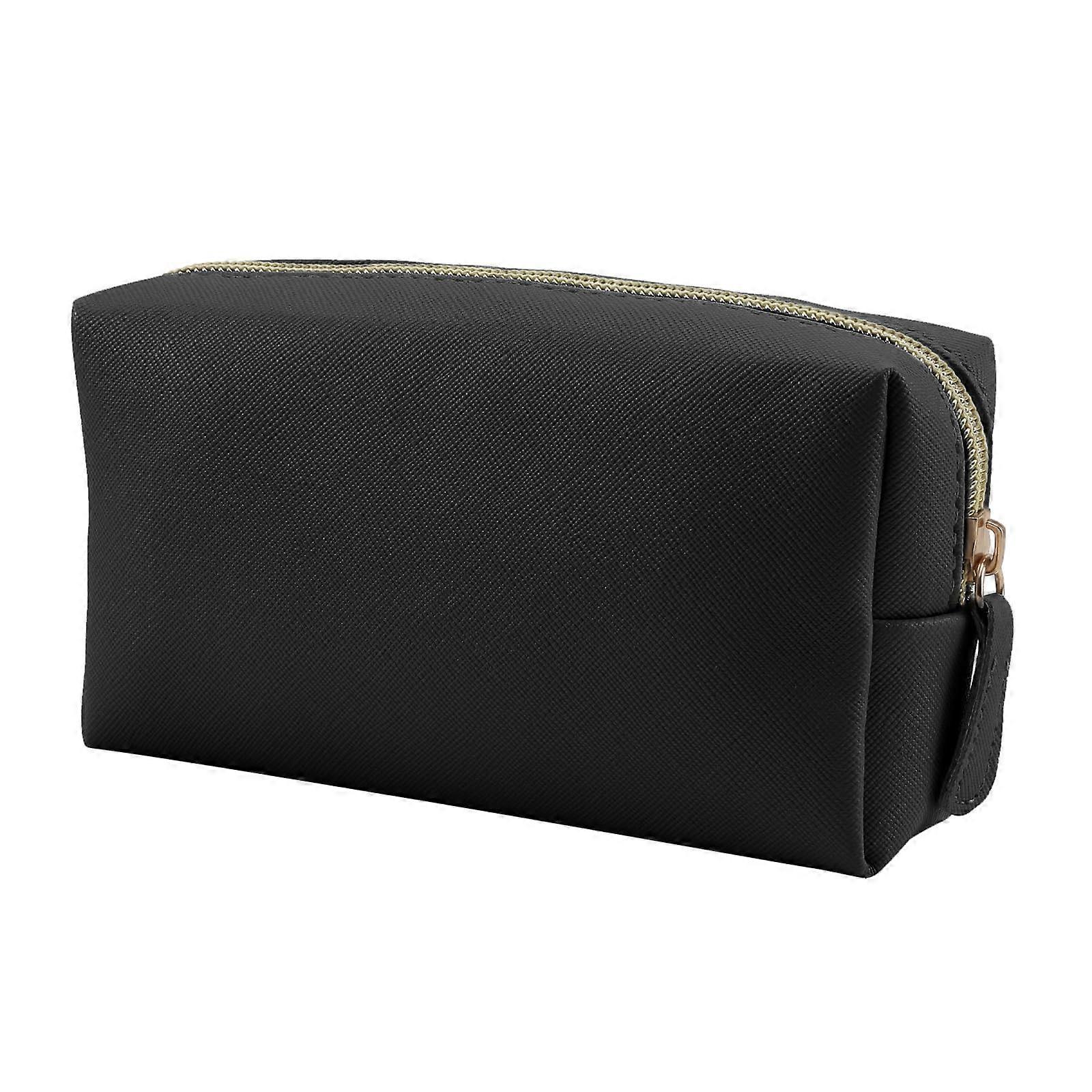 Leather Small Makeup Bag Compact Travel Cosmetic Organizer Multi-Compartment Zippered Case