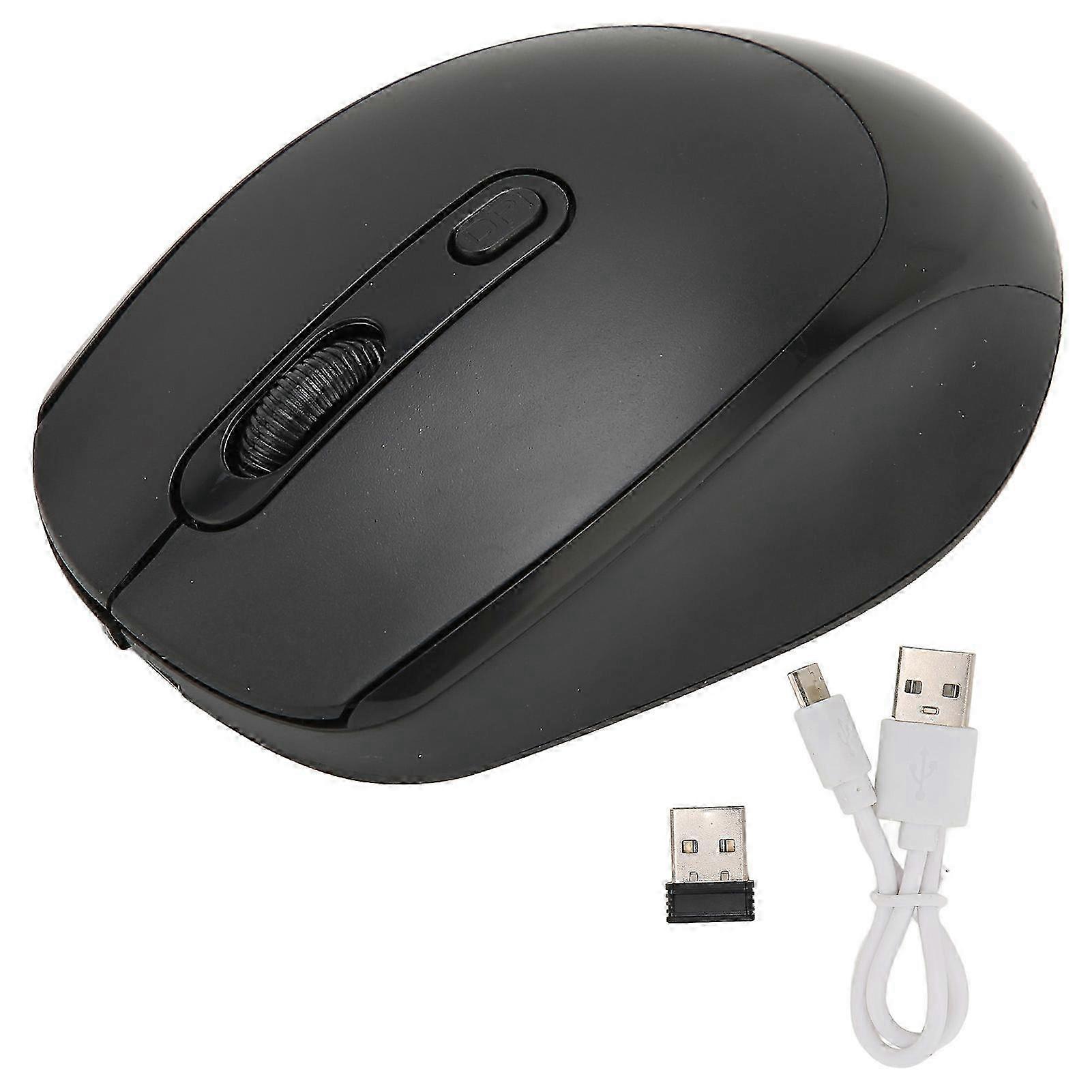 Wireless Mouse 2.4G Noiseless 500mAh Rechargeable 10m Distance Adjustable DPI Ergonomic Design Computer MiceBlack CLY