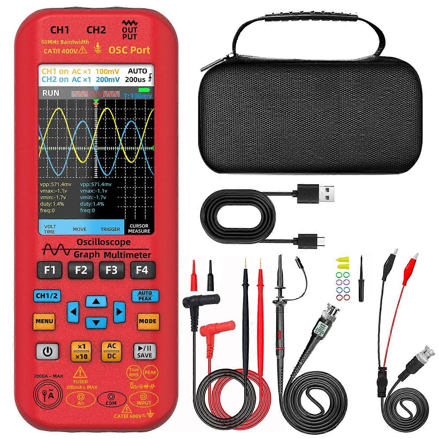 BSIDE O9 Digital Handheld Dual Channel 50MHz Oscilloscope Signal Source Multimeter