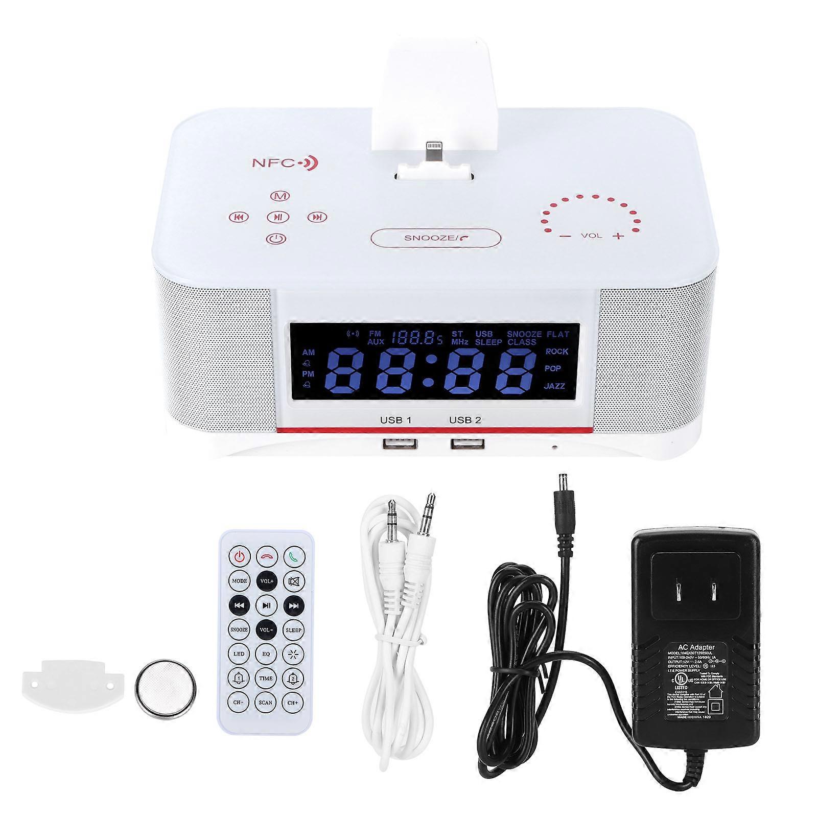 Alarm Clock Wireless Bluetooth Stereo Speaker with Remote Control White