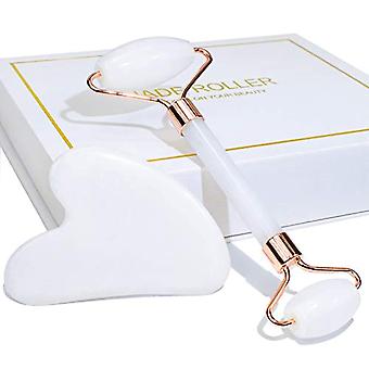 SUJI Face Roller & Gua Sha Set, BAIMEI Jade Facial Roller Beauty Massage Tool, for Face, Neck and Body Muscle Relaxing, Relieve Fine Lines and Wrinkle