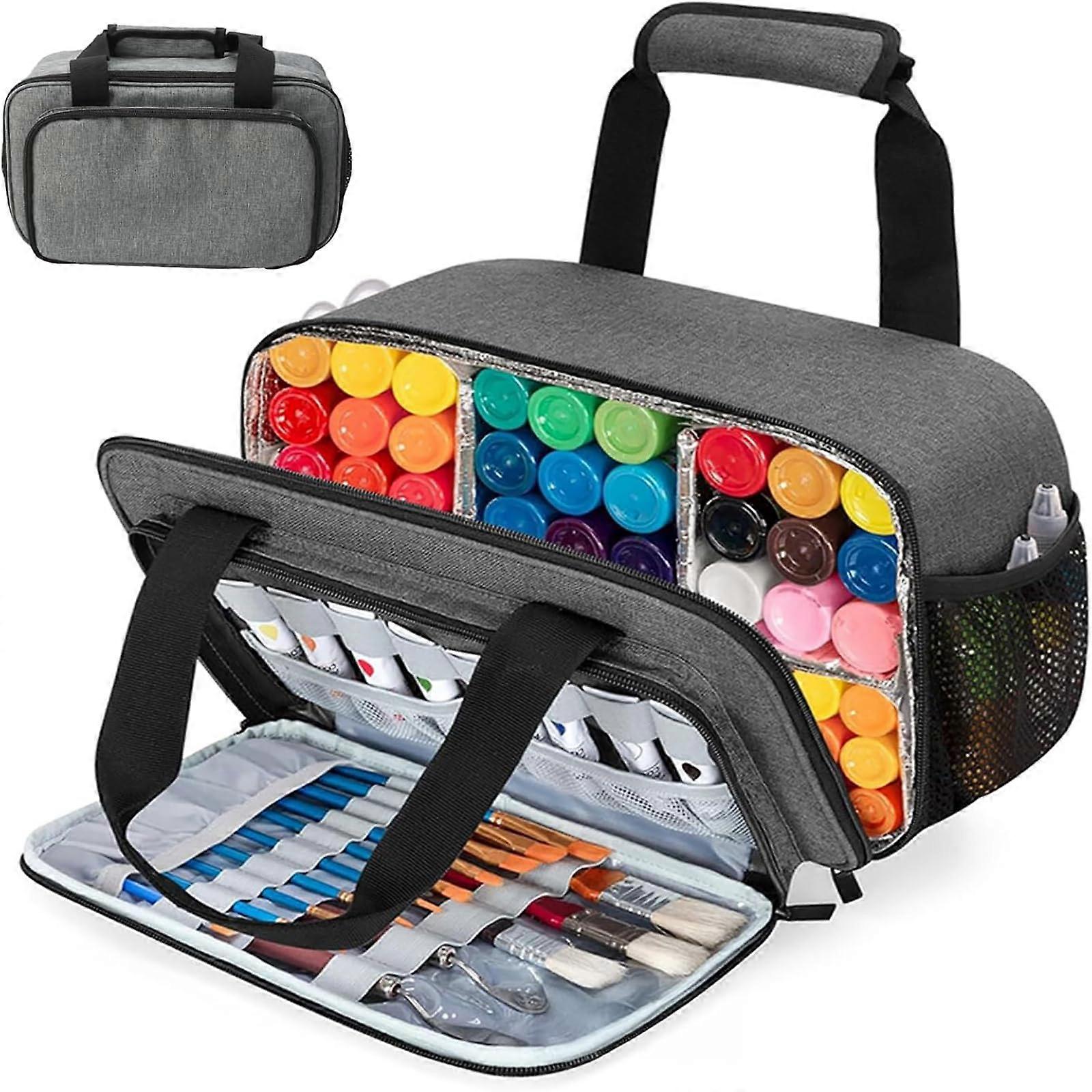 Acrylic Paint Organizer Bag, Hold up to 54 Bottles (2 oz) Craft Storage Paint Bag with Aluminum Foil Liner for Paintbrushes And Paint Tubes
