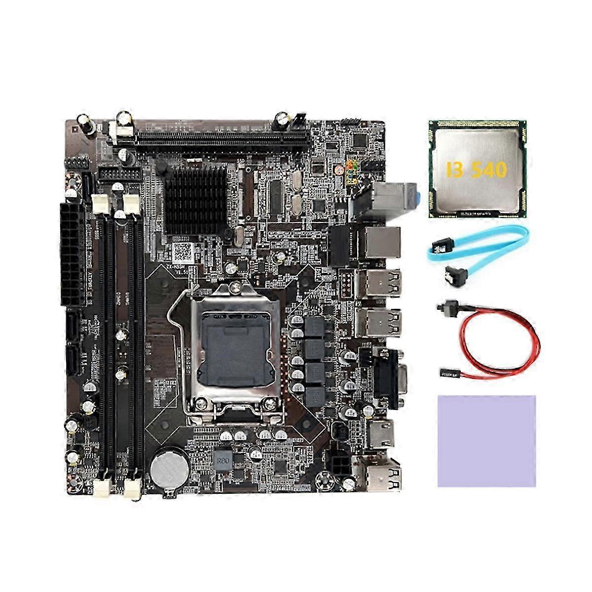 H55 LGA1156 Motherboard Bundle with Intel Core i3 540 CPU, DDR3 Support, SATA Cable & Power Switch for i3 530/i5 760 Processors