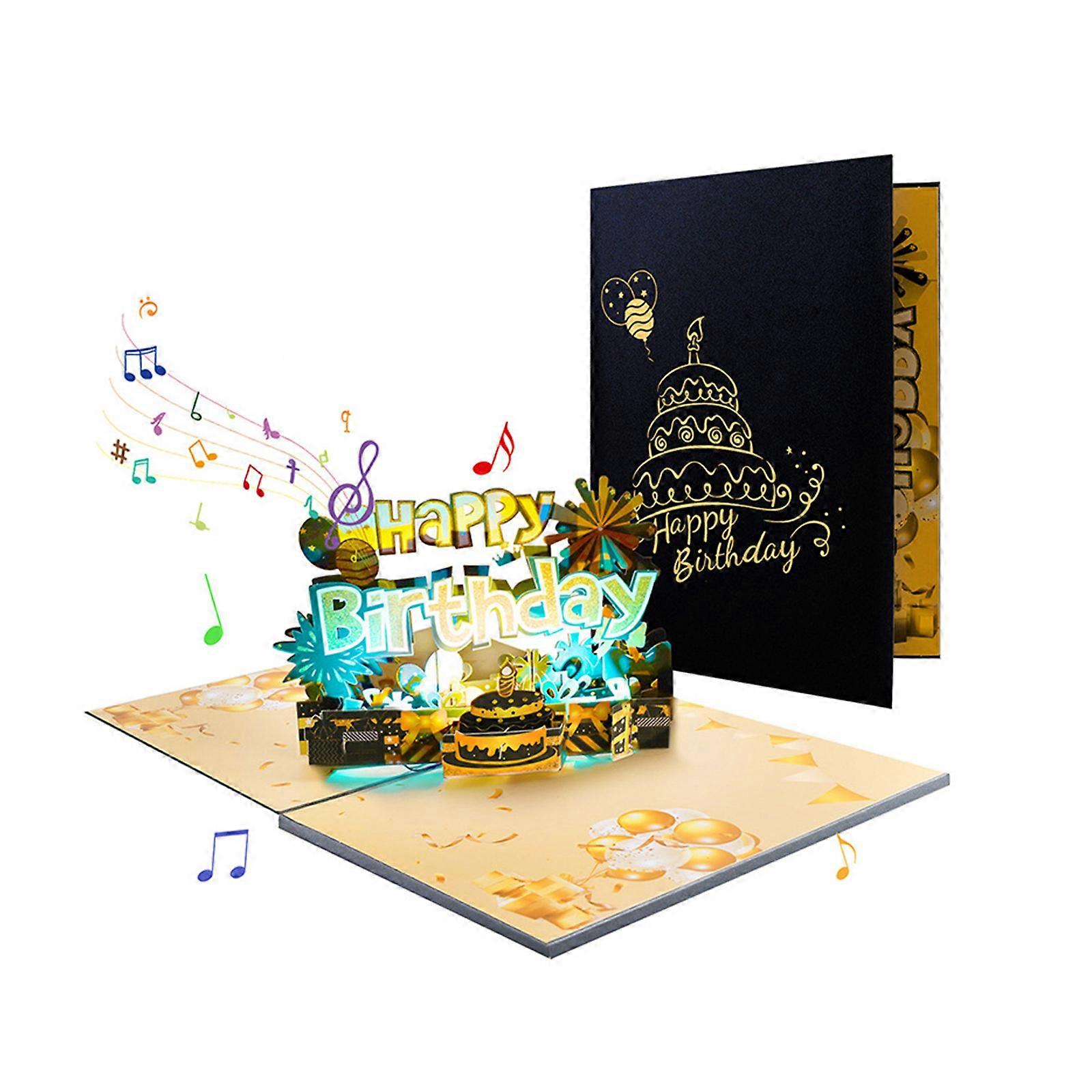 Handmade Foldable Blessing Postcard 3D Popup Greeting Card with Sound and Light for Birthday Creative Surprise Card