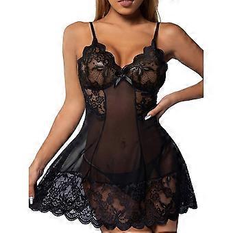 Sexy Nachtwäsche Dessous für Frauen, Spitze Babydoll Nachtwäsche Sexy Mesh Dessous Nachthemd Tiefer V-Ausschnitt Nachtwäsche Kleid XL Bordeaux