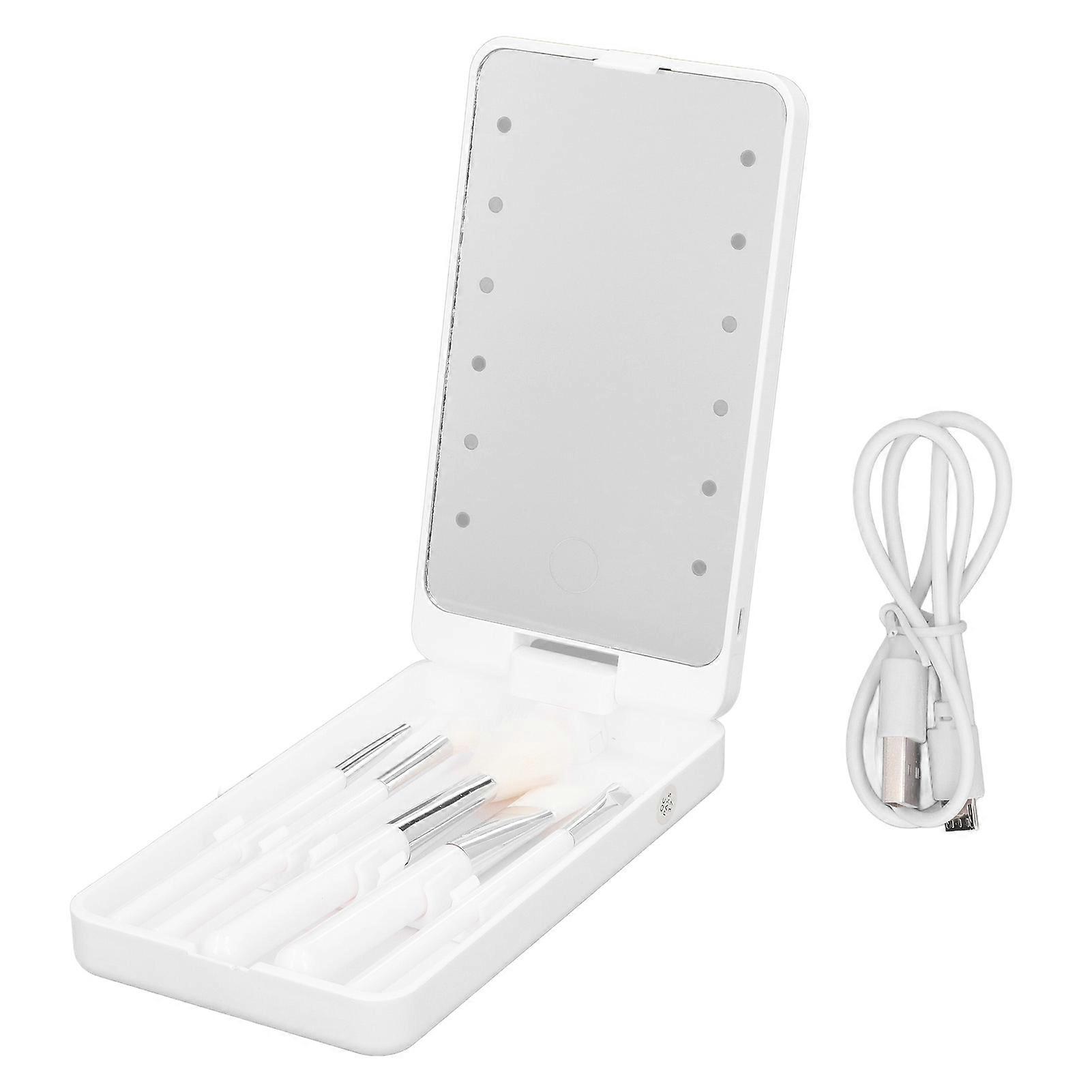 LED Lighted Folding Rotating Travel Mirror Portable Touch Screen Makeup Mirror White