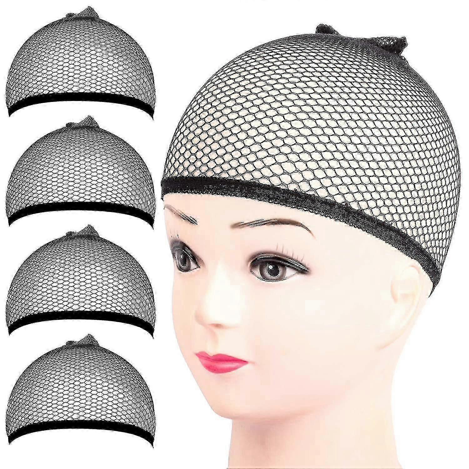 4pcs weaving hair net wig caps for use with wigs, featuring a close-end design and fishnet material for better breathability and comfort