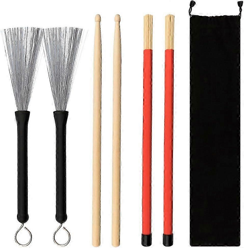 1 Pair of 5A Maple Drumsticks Set with Drum Wire Brushes and Drum Stick Brushes for Percussion Instruments