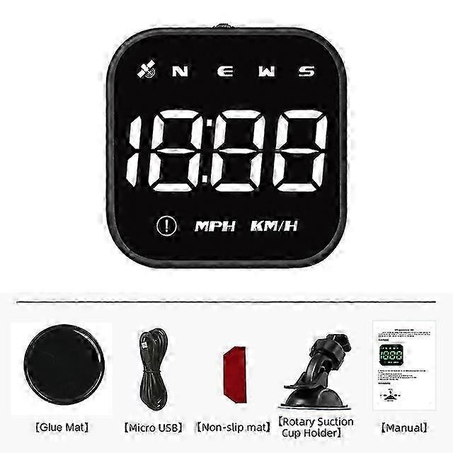 2.5 Inch LED HUD Car Head Up Display with Overspeed Alarm, USB Powered, GPS Compass Speedometer, Driving Fatigue Reminder for Various Vehicl