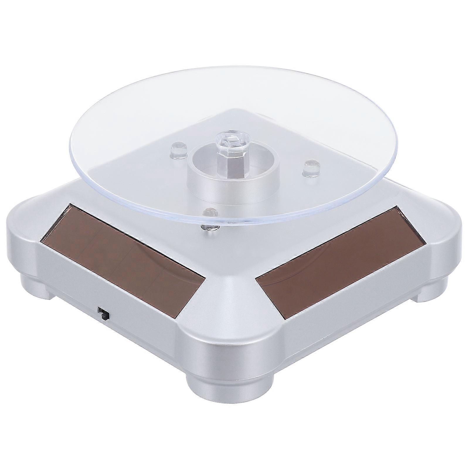 Solar Rotating Display Stand for Jewelry Swivel Showcase Holder in Silver Plastic