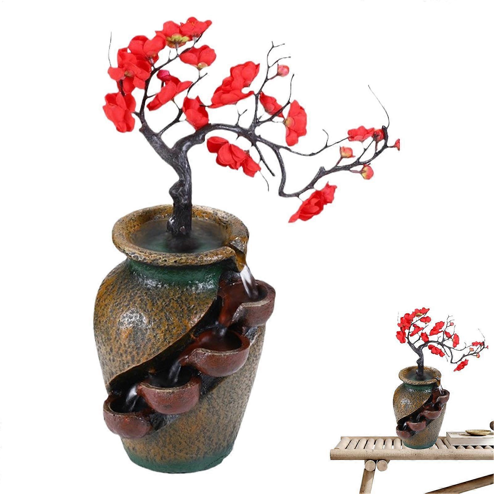 mit 4 Ebenen – Decorative waterfall fountain with 4 levels, table waterfall, artificial tree Room fountain