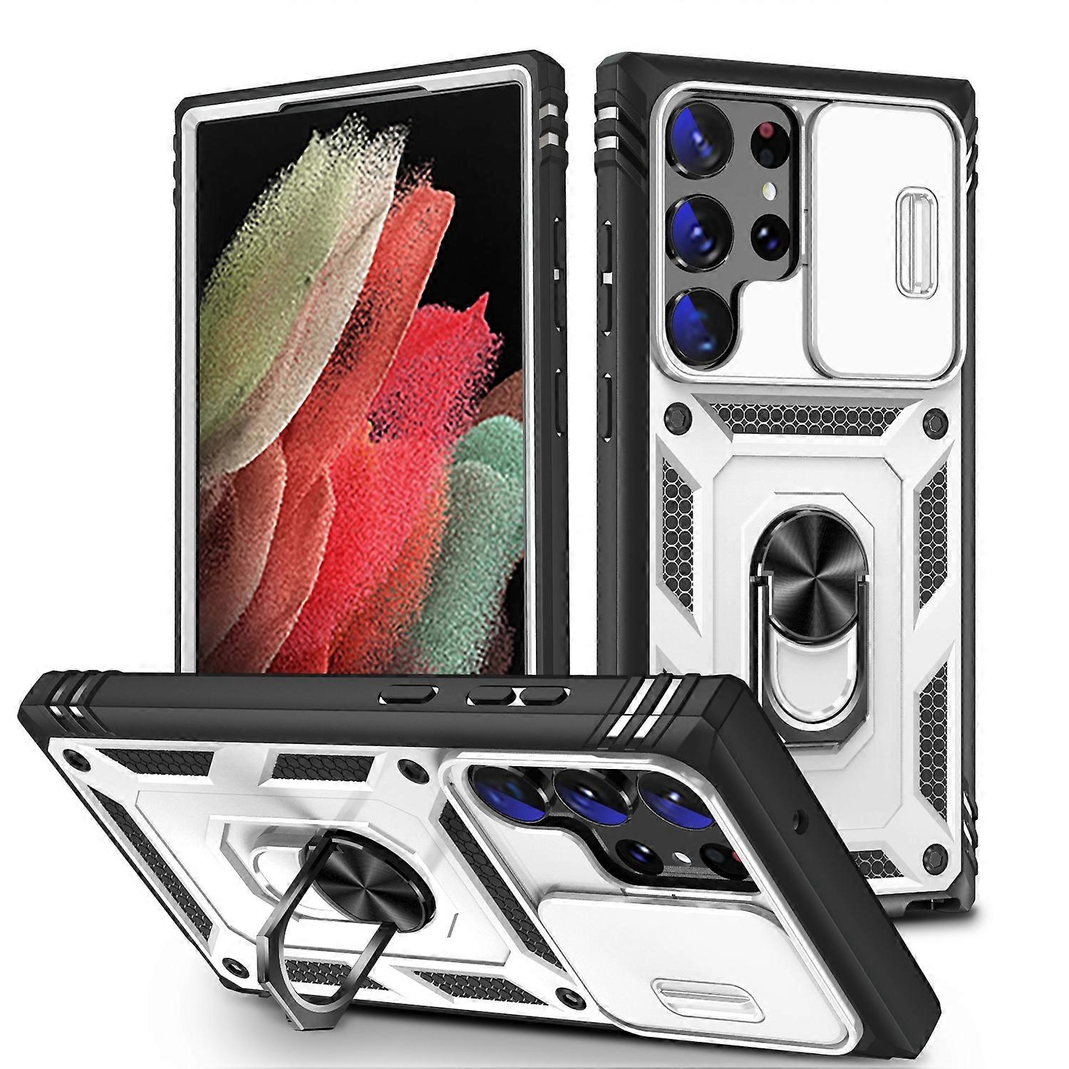 جراب هاتف انزلاق Camshield TPU + PC مع حامل لهاتف Samsung Galaxy S24 Ultra 5G