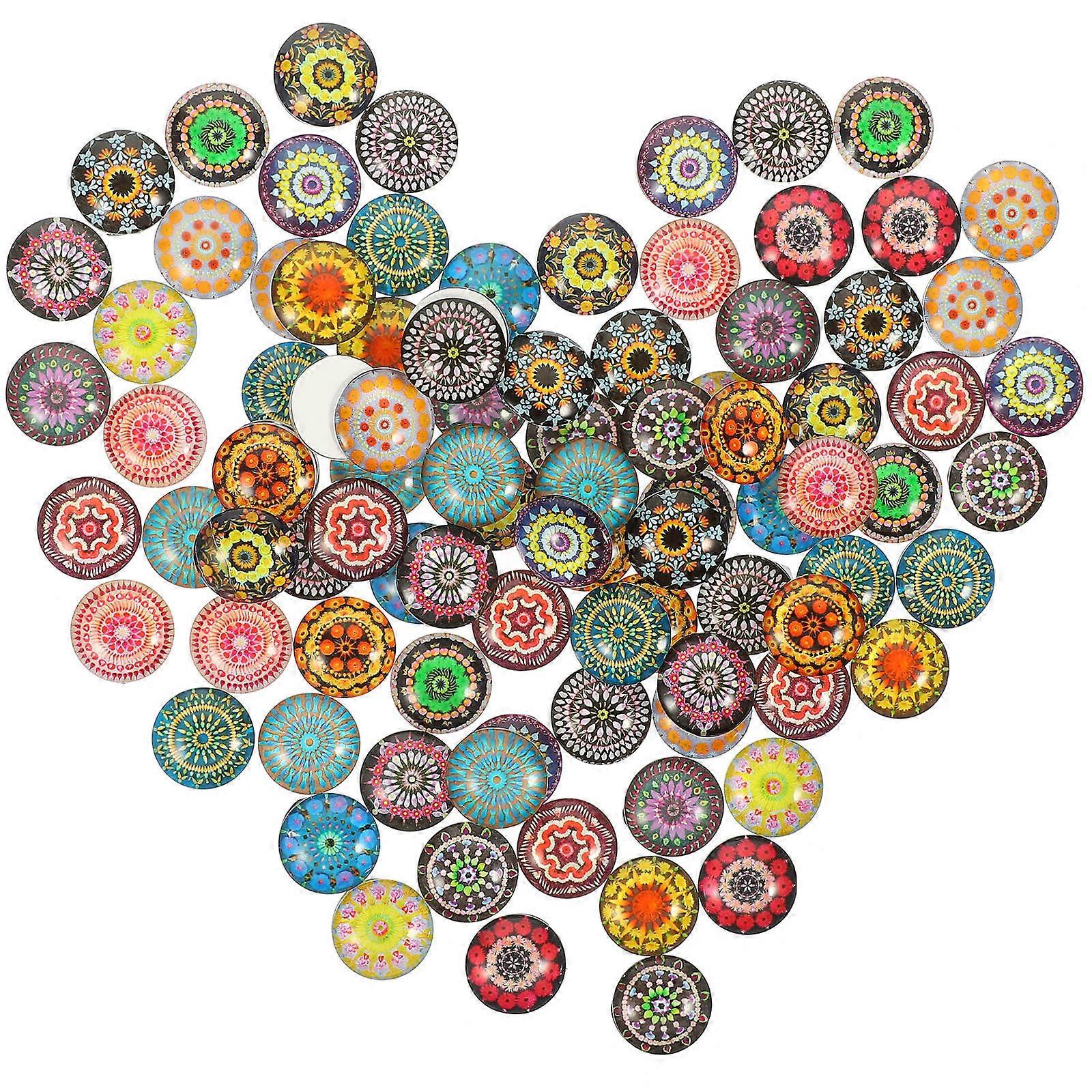 Glass Patches Kaleidoscope Glass Cabochons Assorted Color Round Diy Accessories For Handmade Crafts 100Pcs