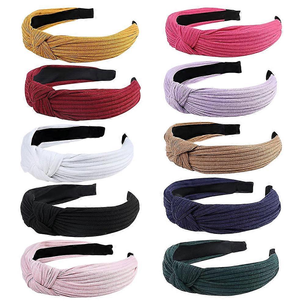 10pcs Wide Brimmed Knitted Headbands for Women – Comfortable Elastic Hairbands for Daily Wear, Exercise, and Makeup – Multi Color Hair Accessory