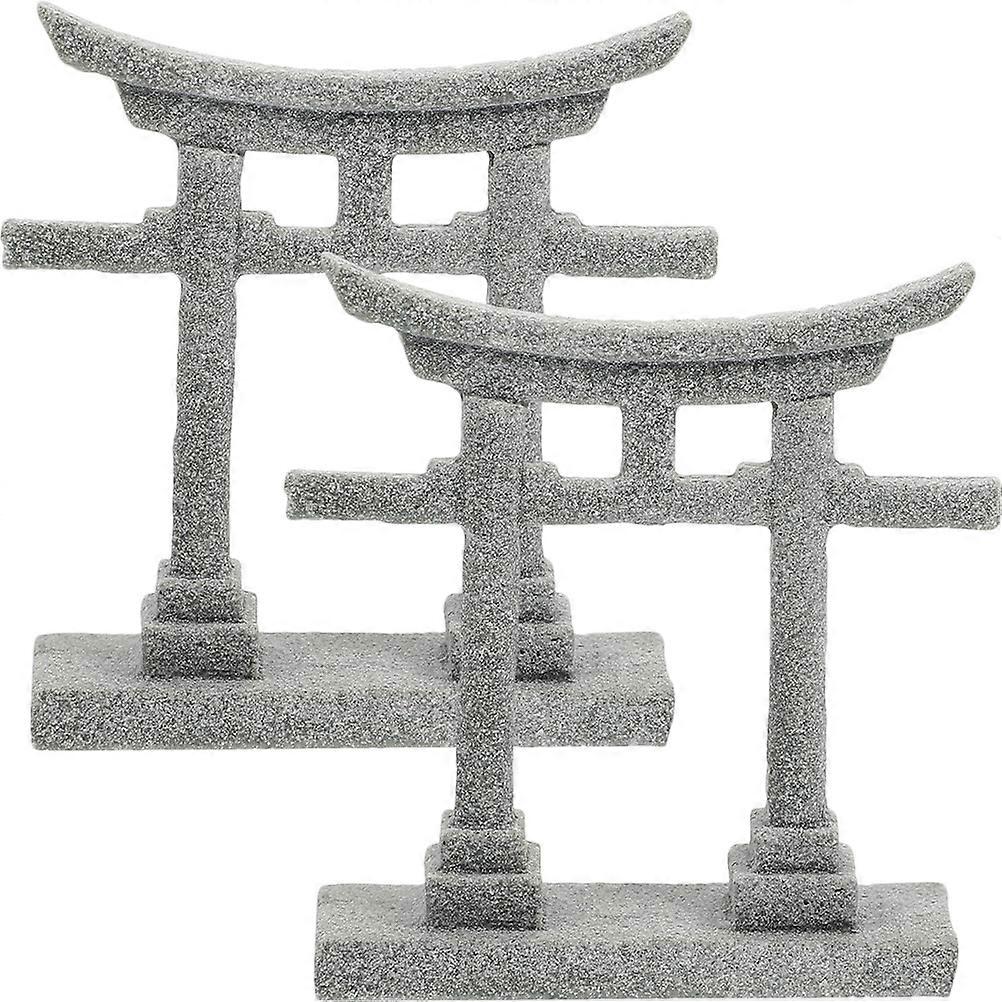 Stone Decor For Aquarium Gate Model Ornaments Grey 2Pcs