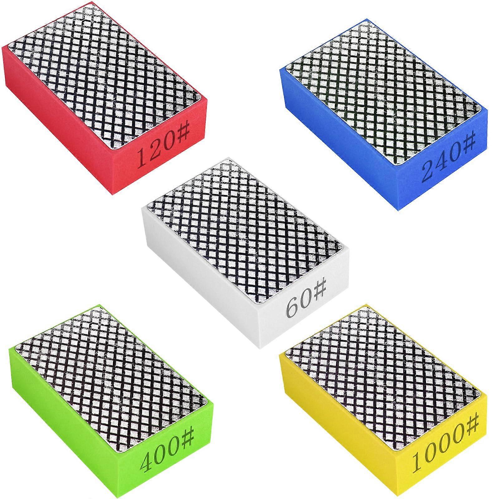 Diamond Grinding Sponge 5-Piece Sanding Block Set, Diamond Pads, Grit 60-1000, For Tiles Concrete Marble Glass