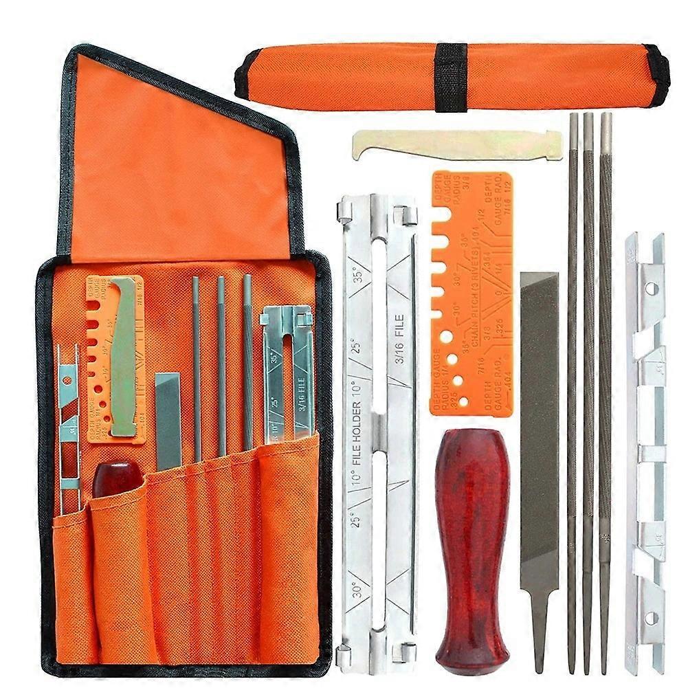 Chainsaw Sharpening Kit Professional Chainsaw Sharpener with Round File Sharpening Guides Depth Gauge Flat File Lightweight Field Bag 10pcs