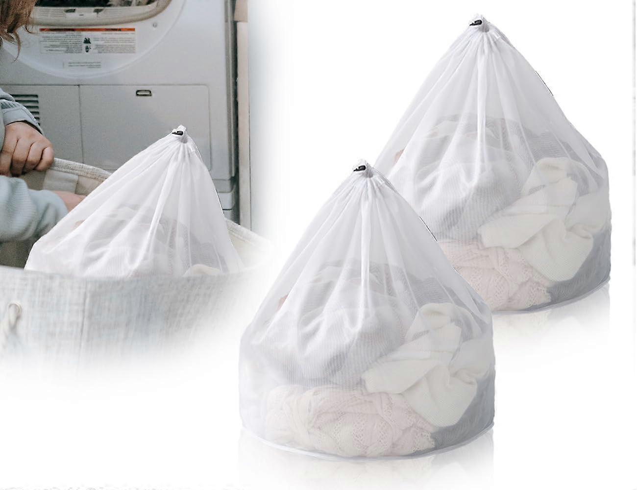 Pack of 2 Laundry Nets, 50 x 60 cm Laundry Net for Washing Machine, Reusable Tight Mesh Laundry Nets with Cord Stopper