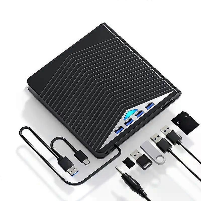 Unità CD/DVD portatile ultrasottile con USB 3.0 e Type-C, hub a 4 porte, lettore di schede SD/TF
