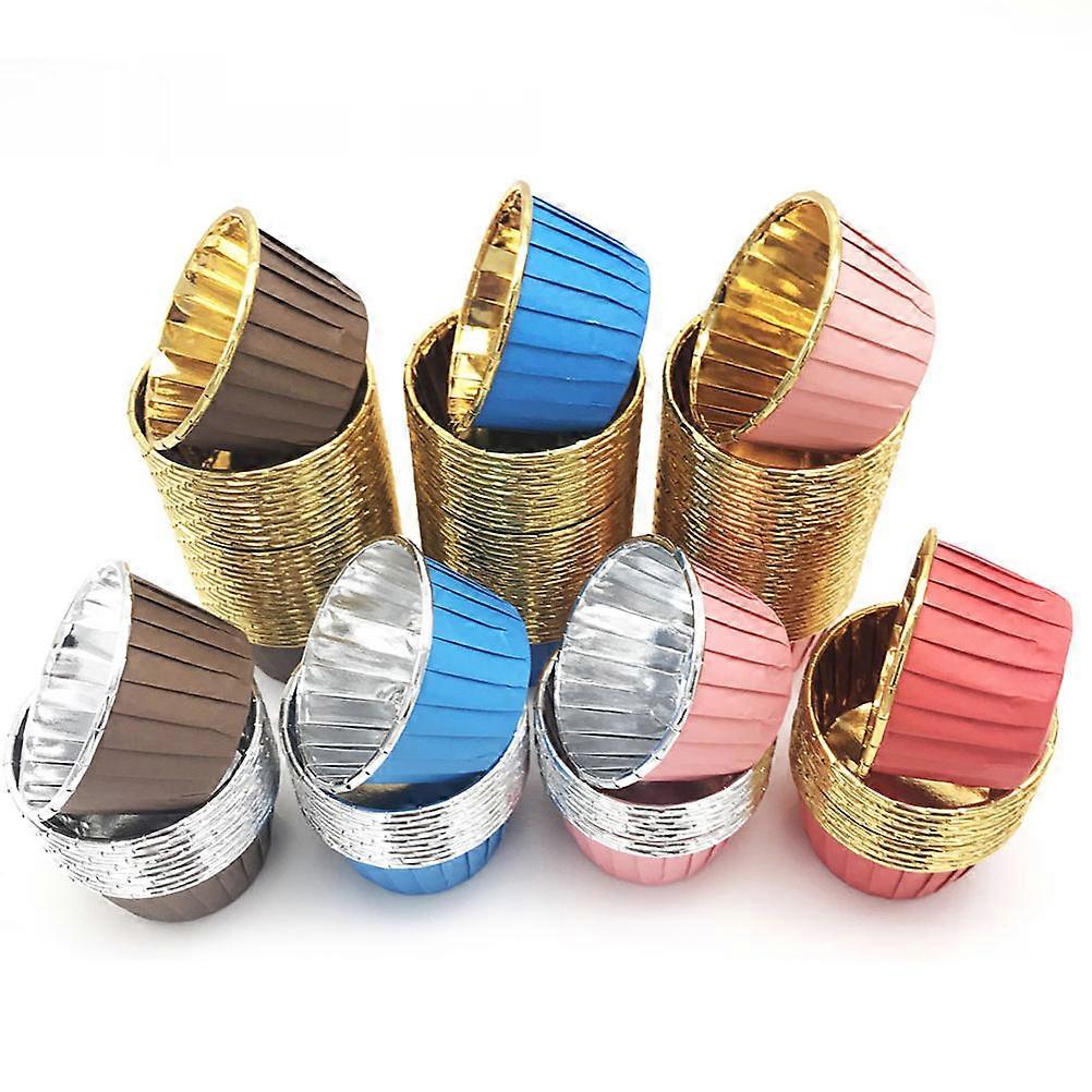Paper Muffin Cups Heat-Resistant Colored Hemming Cupcakes Cups Aluminized Material 7.00X7.00X3.90CM Random Color 50Pcs