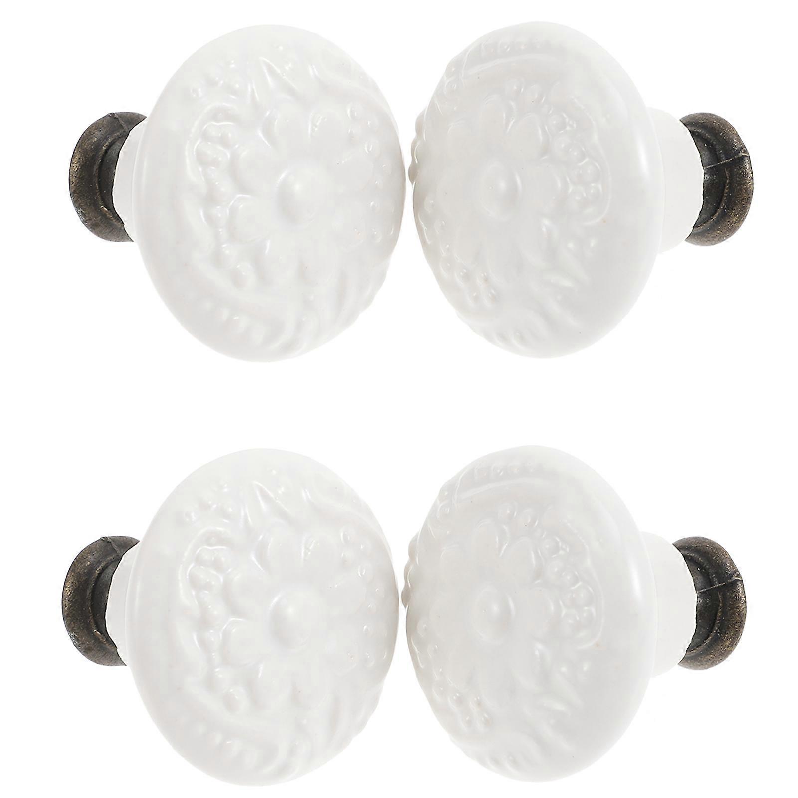 Decorative Knobs for Drawers Round Porcelain Rustic Style Kitchen Home Decoration 4Set