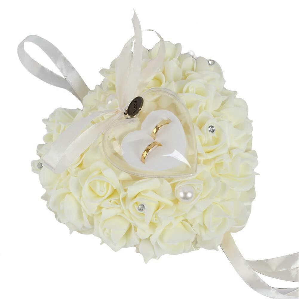 Wedding Ring Pillow 20 x Beige Lace and Crystal Heart Shape Holder with Satin Ribbon for Ring Bearers