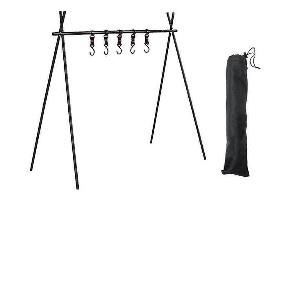Large Triangular Camping Hanging Shelf, Robust Foldable Outdoor Storage Stand with 6 Hooks for Backpacks and Cookware