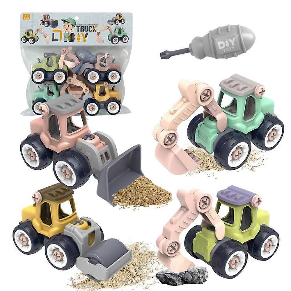 4in1 Excavator Toy Set, Construction Vehicle Playset with Screwdriver, Sandbox Trucks with Rolling Wheels  Interactive Parts for Kids Ages 2 and Up
