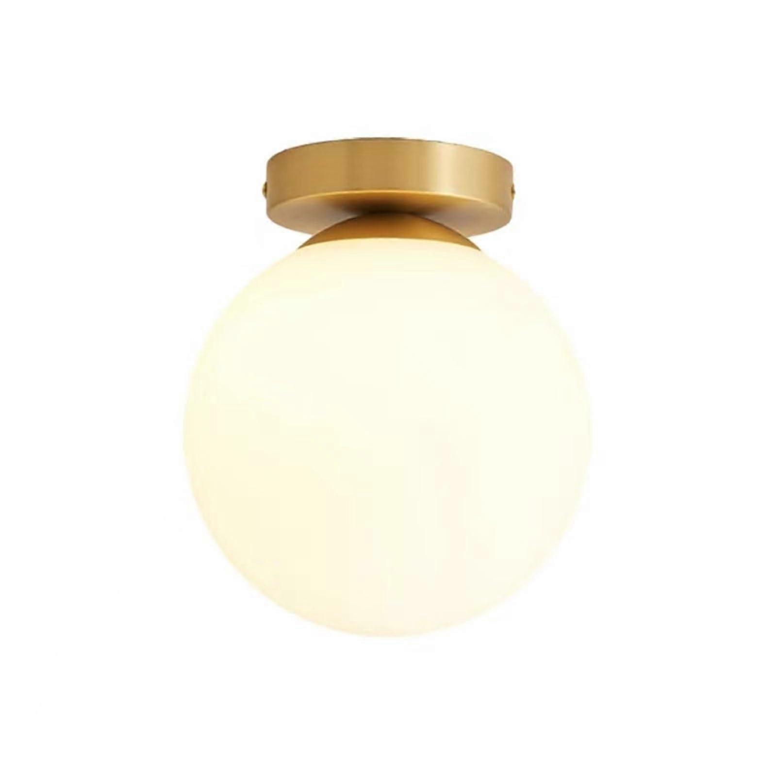 Mid Century Ceiling Light All-Copper Body With Glass Globe, Brass Socket, Minimalist Globe Lamp For Hallway, Veranda