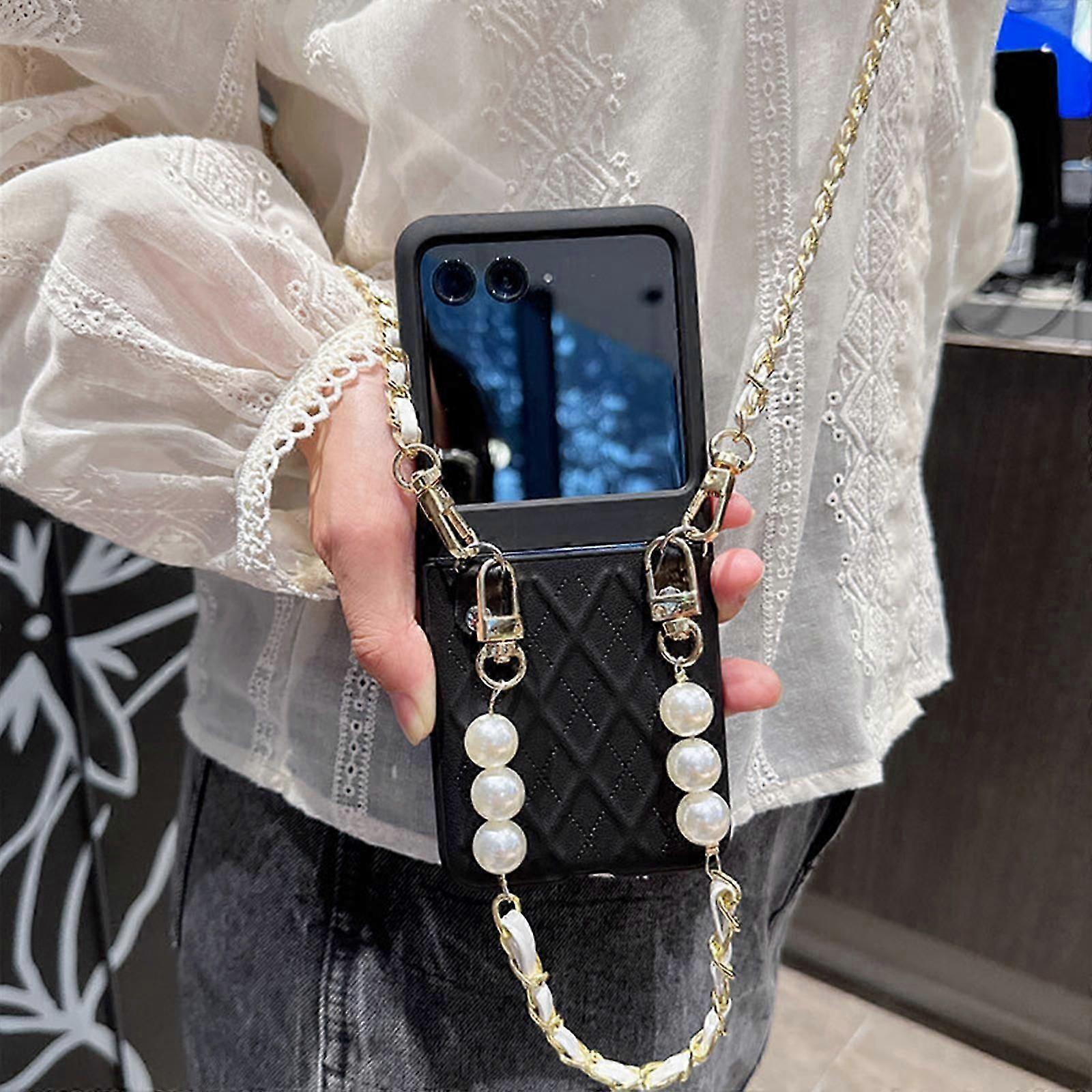 for Motorola Razr 40 Ultra Case with Beads Strap, Fashion Wristband Case for Razr Plus, Cute Girly Case with Strap Lanyard