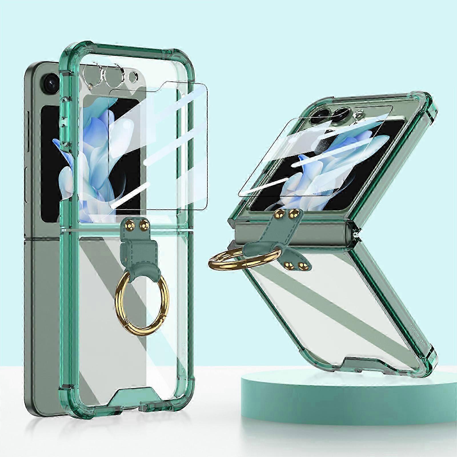 for Samsung Galaxy Z Flip 5 Clear Case with Ring & Screen Protector, Anti-Fall Shockproof Protective Phone Cover Case Z Flip 5 Case