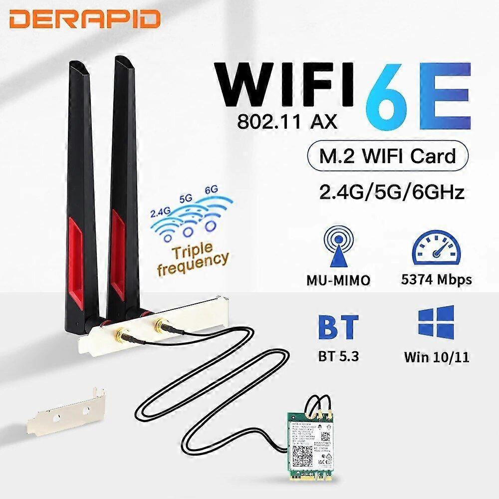 WiFi 6E AX210 M.2 Adattatore wireless 2.4G/5G/6GHz Bluetooth 5.3 Wi-Fi 6 AX210NGW NGFF 10DBI Set di antenne