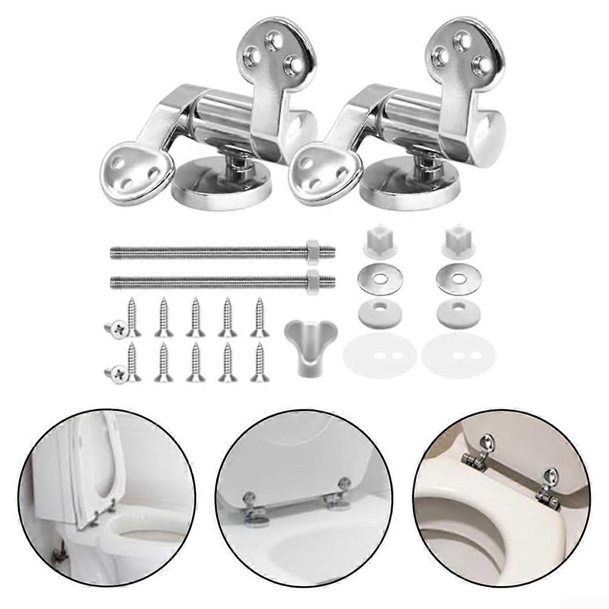 Toilet Seat Hinge Replacement Parts Set with Soft Close Mechanism 2 Pack Zinc Alloy Silver Toilet Li