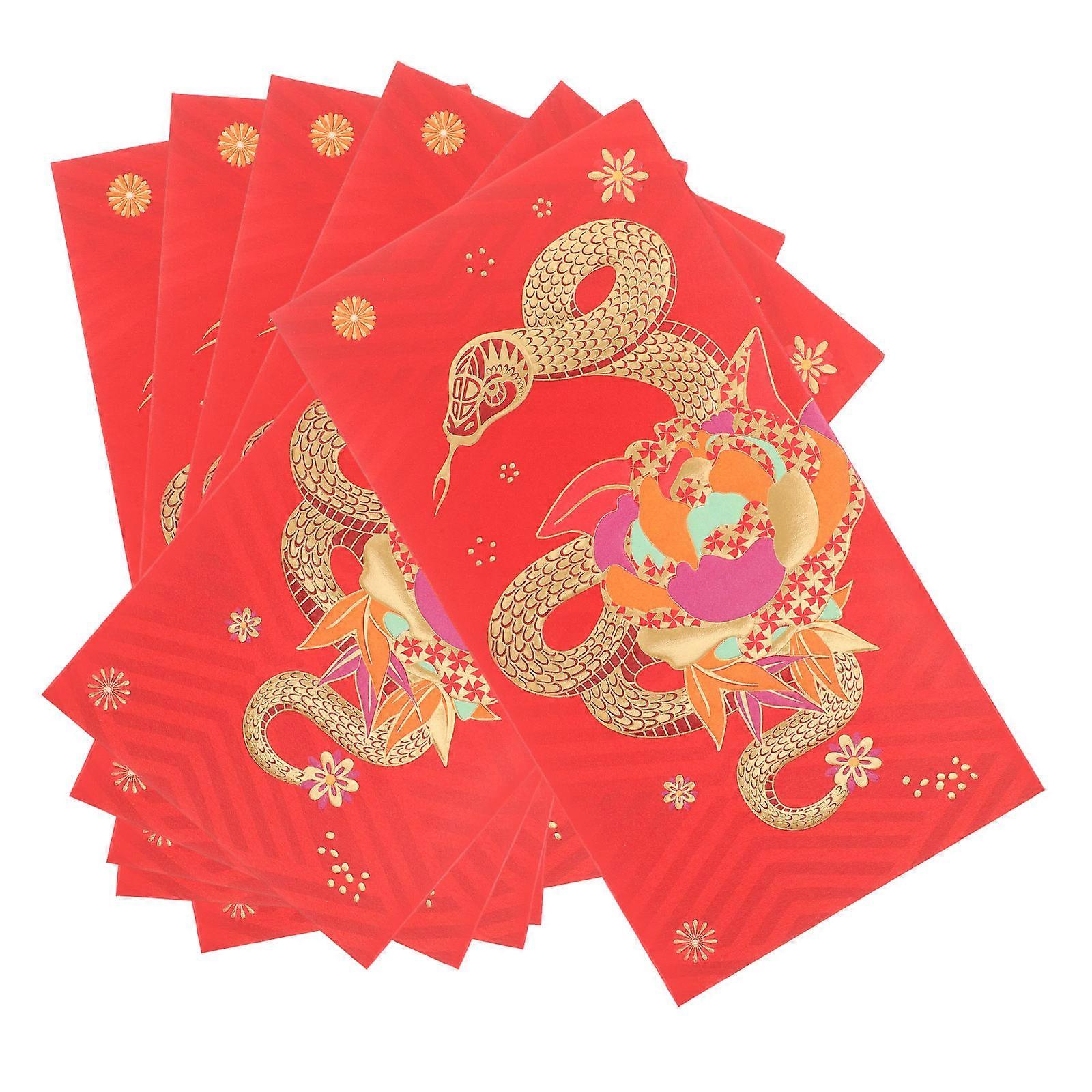6pcs Red Envelopes with Embossed Snake Design for Lunar New Year, Weddings & Celebrations – Vibrant Cash Packets for Chinese New Year Festivities