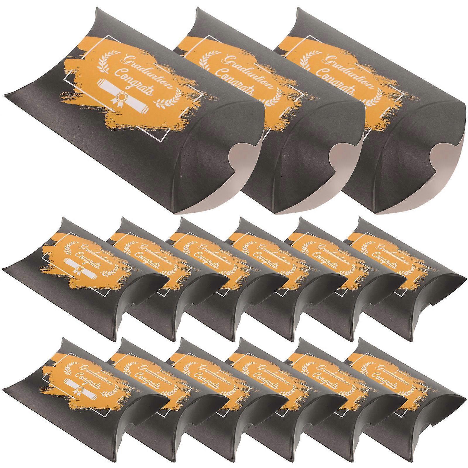 50pcs Graduation Candy Boxes, Paper Sweet Treat Gift Boxes for Party Favors Bulk, Yellow Pillow Shaped Chocolate Holders for Creative Graduation
