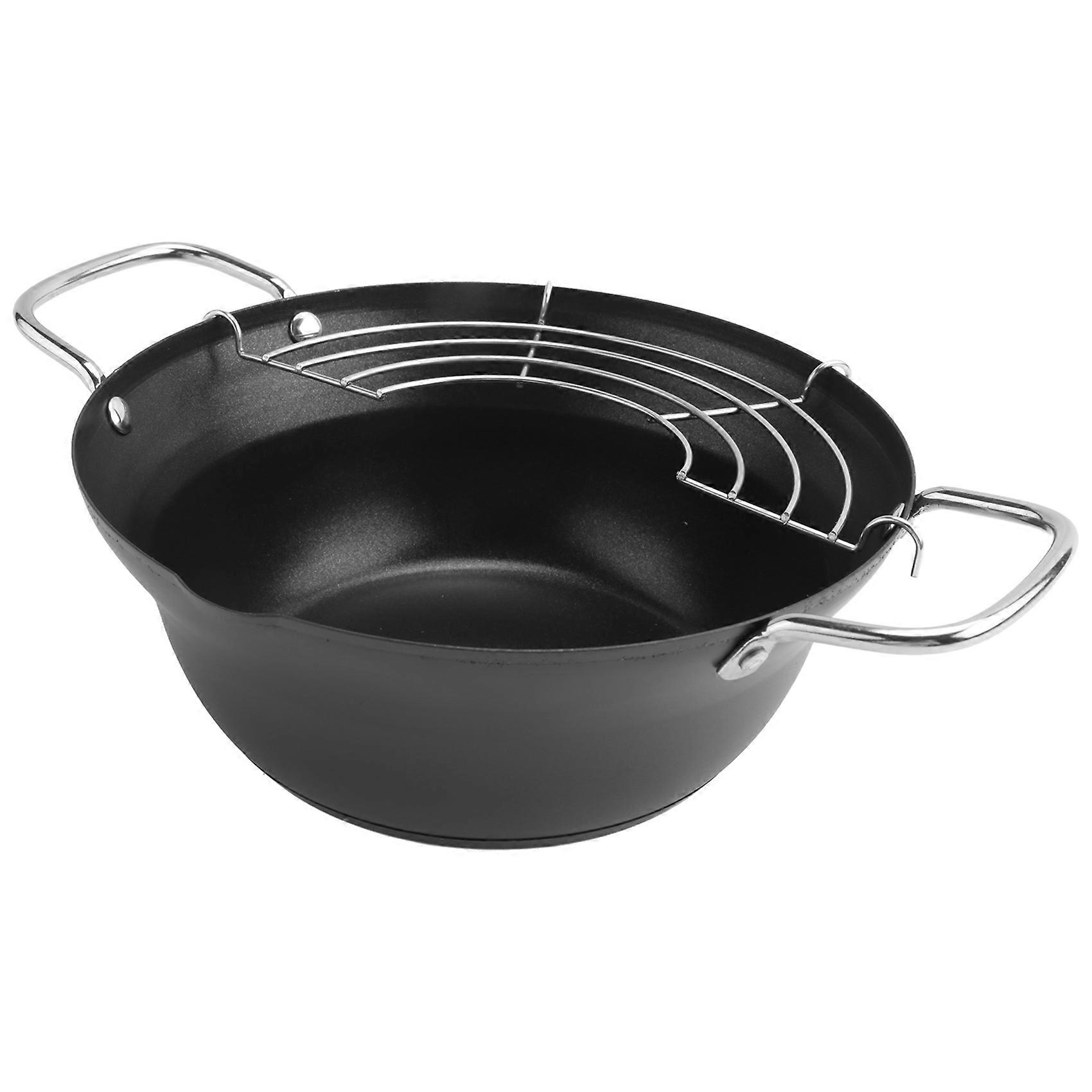 20cm Easy Pour Non Stick Coating Tempura Fryer Pot with Oil Drip Drainer Rack Japanese-style Mini Deep Fry Pan