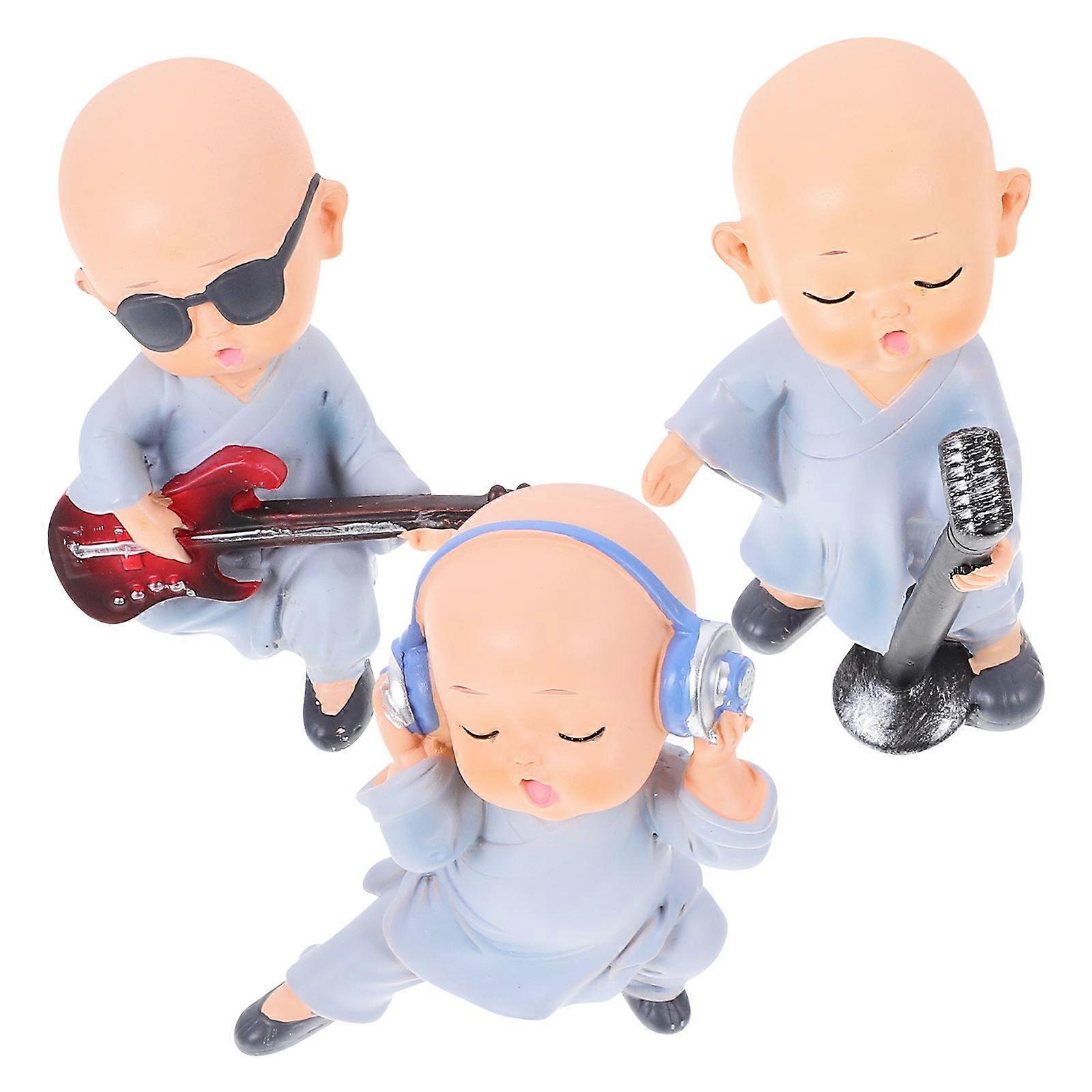 Αγάλματα για το σπίτι διακόσμηση Μικρά μοντέλα μοναχών αυτοκίνητο εσωτερική ρητίνη φωτογραφία Prop 3Pcs