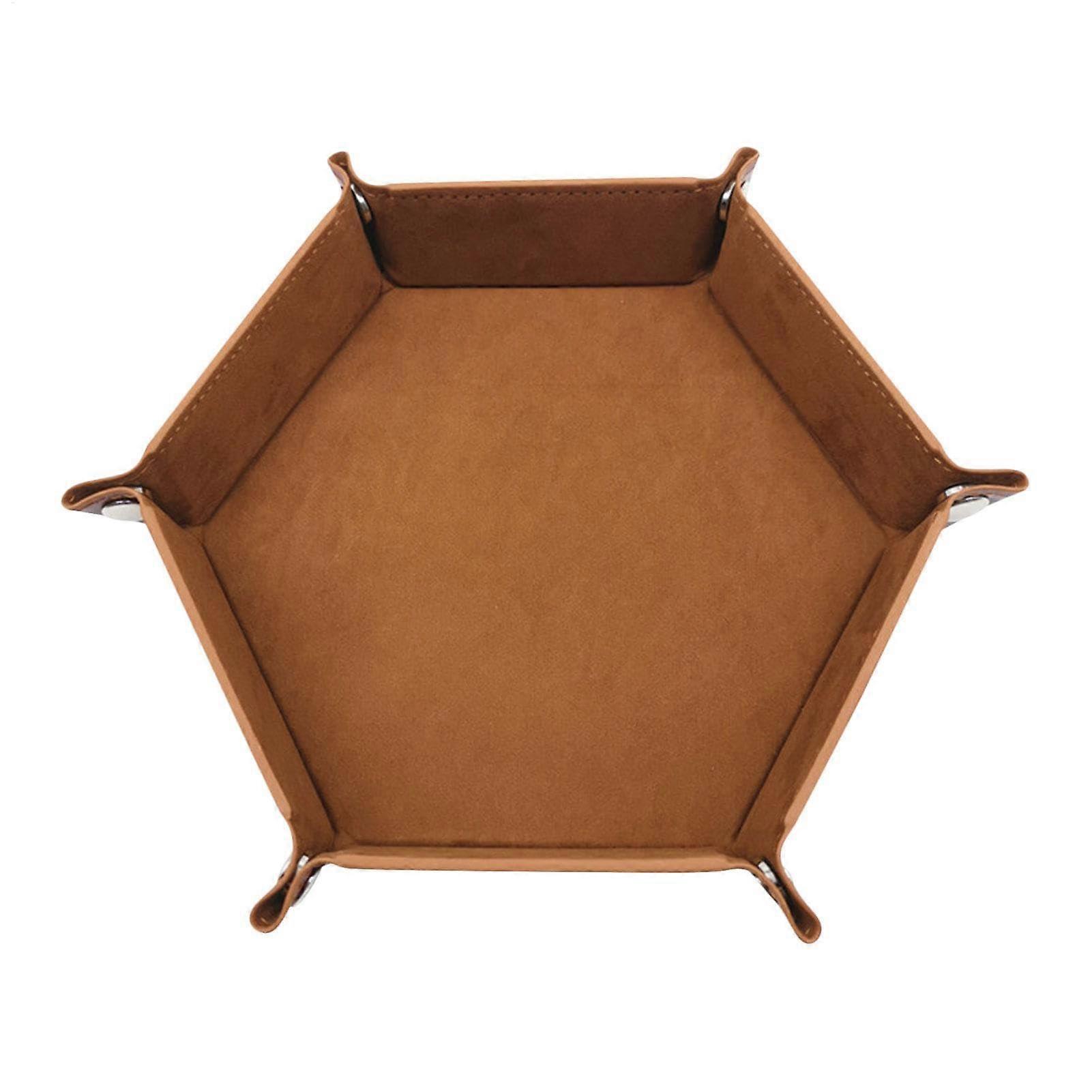 Dice Tray with PU Leather Stand and Roll Mat, Portable Dice Holder and Storage Bowls for Board Games, Brown
