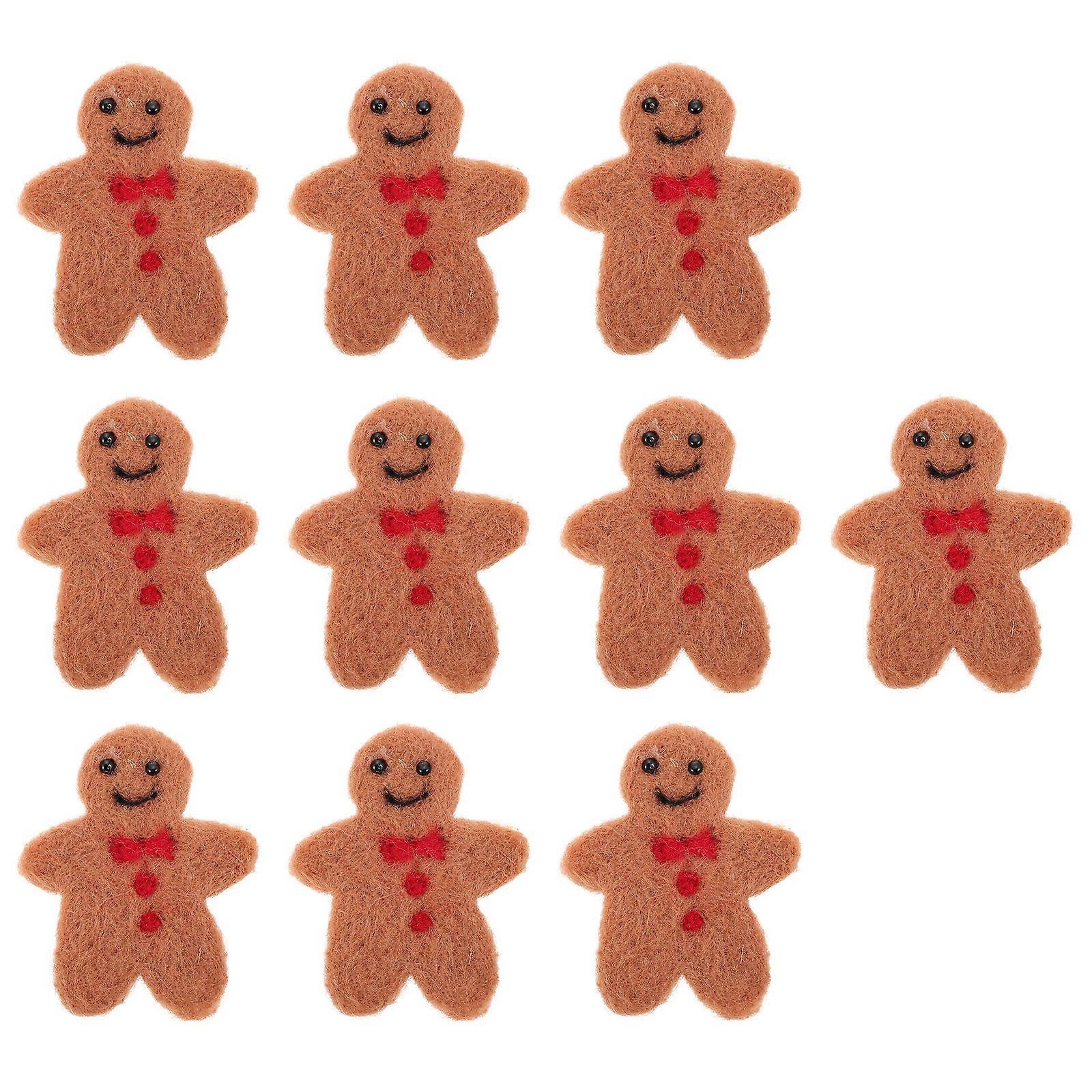 10pcs Gingerbread Man Felt Pendants for DIY Crafts, Christmas Decorations for Wreaths, Parties & Cosplay Events
